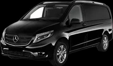 Siyah Mercedes Vito VIP minibüs, önden çapraz görünüm